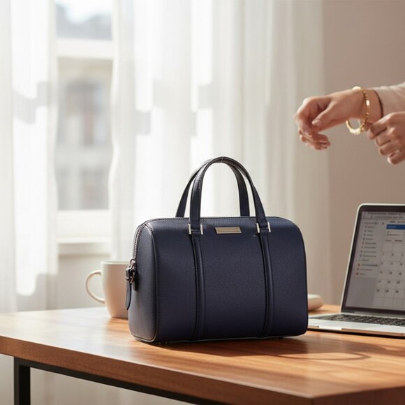 DESIGNER KATESPADE BLUE LEATHER TOP HANDLE ADJUSTABLE SHOULDER STRAP ZIP TOP BAG - Picture 6 of 15